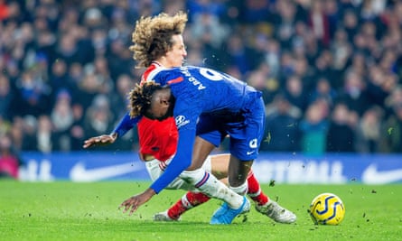 David Luiz was shown a red card for his challenge on Tammy Abraham. Jorginho scored the resulting penalty to make it 1-0.