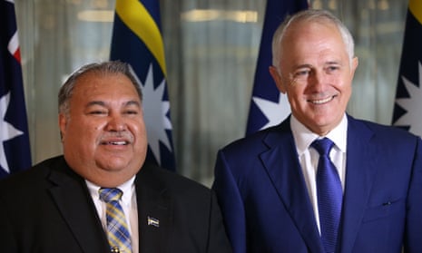 Nauru president Baron Waqa with Australian prime minister Malcolm Turnbull.