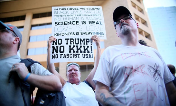 Protestors gather outside Donald Trump’s rally in Phoenix, Arizona
