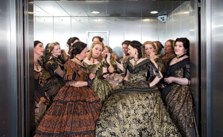 Members of the chorus on their way to the stage during the final dress rehearsal of La Traviata at the Royal Opera House in 2015.