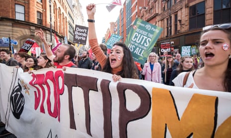 The protest, against issues including spending and benefit cuts, NHS reforms and restrictions on trade unions, was largely peaceful, although a breakaway group pelted a young Tory with eggs and spat at journalists.