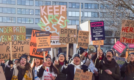 Nurses picketing outside St Thomas' hospital in  London in February.