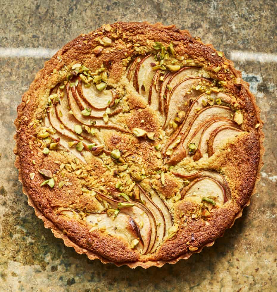 Anna Jones’ pear, pistachio and cardamom tart.