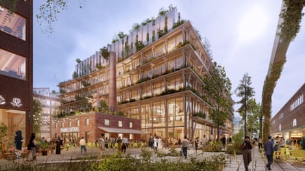 A rendering of Atrium Ljungberg’s Stockholm Wood City proposal.
