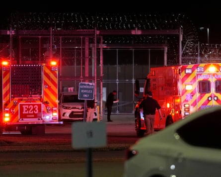 An ambulance outside prison security gates