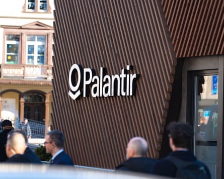 Palantir company sign displayed at world economic forum event in Davos