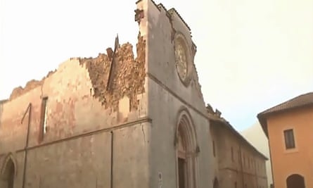 A still from TV footage showing the damage to the basilica.