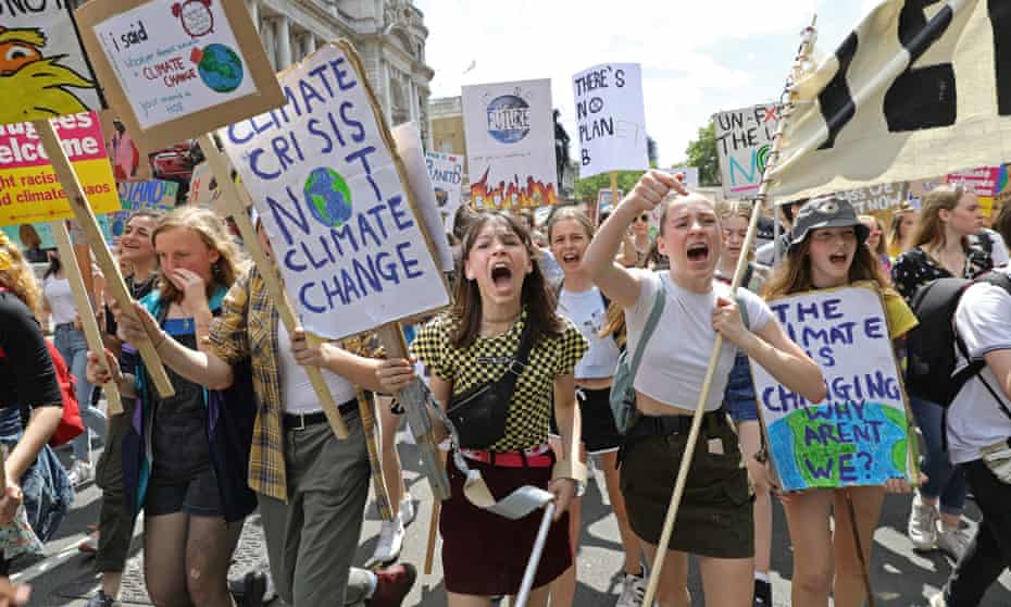 Students take part in a climate protest in Westminster last month.