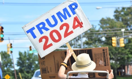 A Trump supporter near the former president’s golf course in New Jersey, 14 August 2022. 