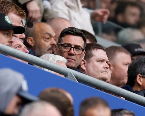 Andy Burnham watches Everton v Sunderland, 17 May 2026.