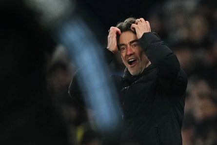 Thomas Frank shows his frustration during Tottenham’s FA Cup defeat