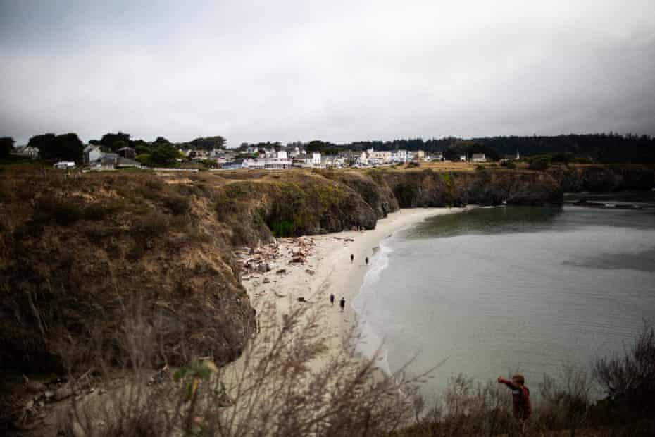 The coastline and the town of Mendocino, California.