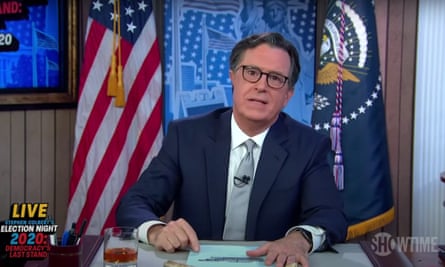 Stephen Colbert on an uncertain election night: “We’ve been able to wait for this moment since November 2016, and many of you waited in line for hours to make your voices heard. So I know we’ve all got what it takes to wait a little bit longer.”