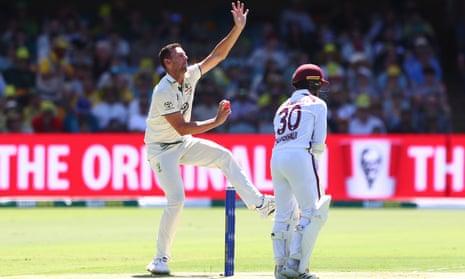 Australia’s Josh Hazlewood bowls on day one of the Second Test v West Indies at The Gabba.