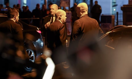 German chancellor Olaf Scholz of the SPD Party leaves the TV studio after an election night TV talk show at the capital city studio of the TV channel ARD