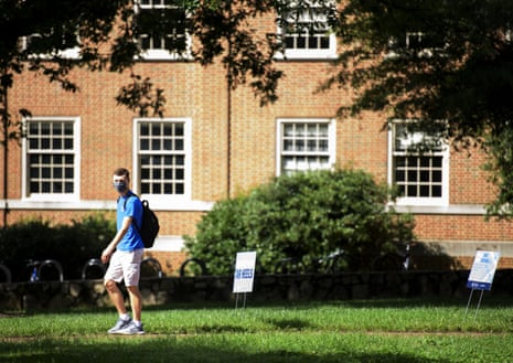 A student walks through the University of North Carolina at Chapel Hill on 18 August. 