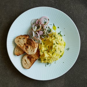 Nathan Outlaw’s smoked haddock brandade with pickled shallot salad.
