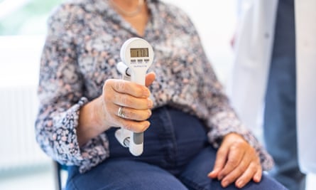 Squeezing a dynamometer will measure how strong your grip is.