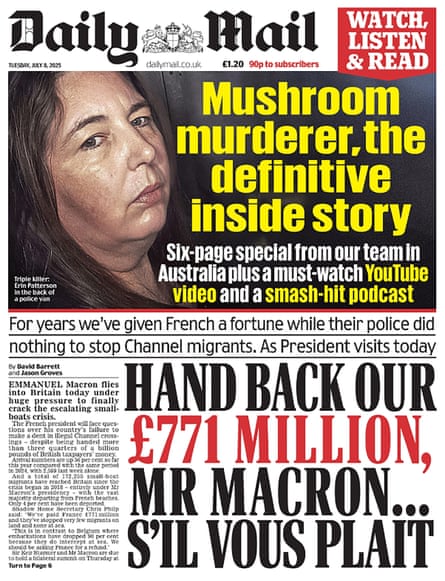 The front page of the Daily Mail, Tuesday 8 July 2025.
