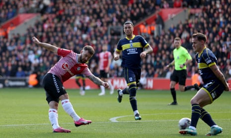 Southampton's Adam Armstrong scores his sides first goal of the game during the Championship match against Middlesbrough at St Mary's Stadium.