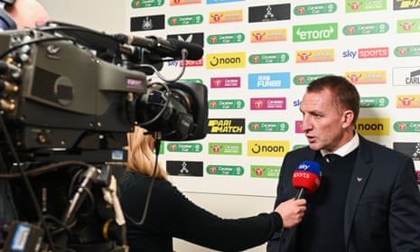 Brendan Rodgers manager of Leicester City being interviewed before kick off.