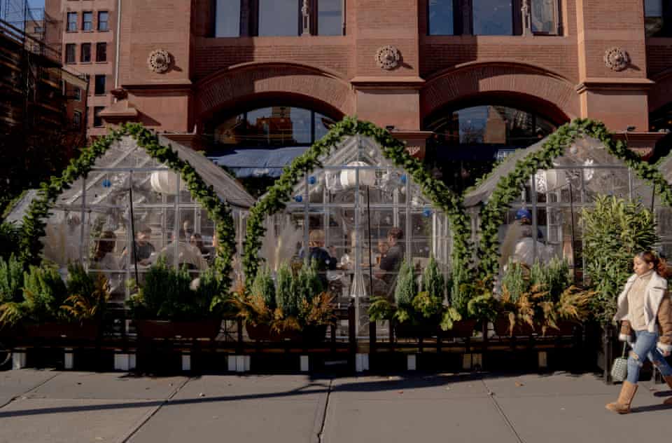 Lafayette Grand Cafe created a series of greenhouses for outdoor dining. 