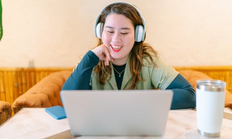 Young freelance woman working  over a video conference