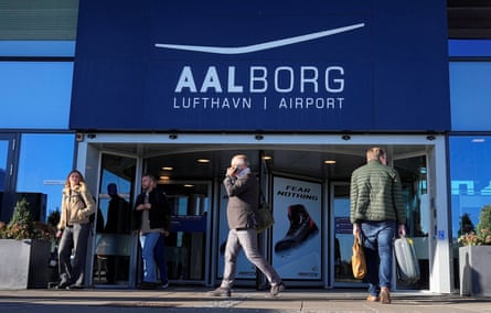 People outside the terminal entrance at Aalborg airport