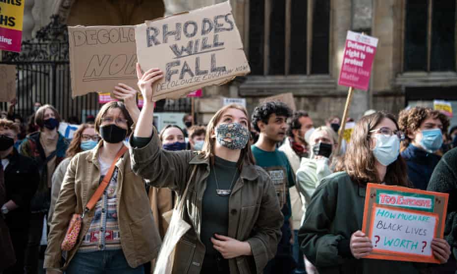 Protesters marching in May at Oriel College