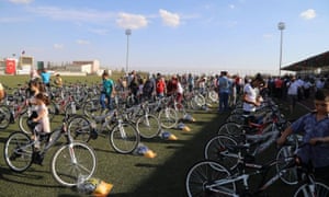 A field of dreams … bikes ready to be collected by local children.