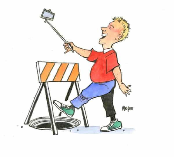 cartoon of boy distracted by phone