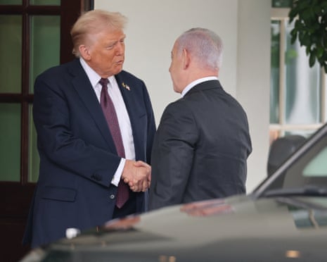 Donald Trump welcomes Benjamin Netanyahu to the White House.