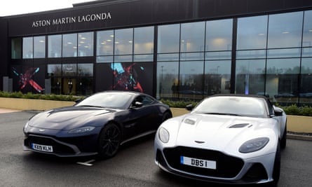 Aston Martin Lagonda cars parked outside the factory at St Athan