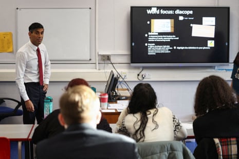 Rishi Sunak on a visit to Harris Academy secondary school in south west London this morning.