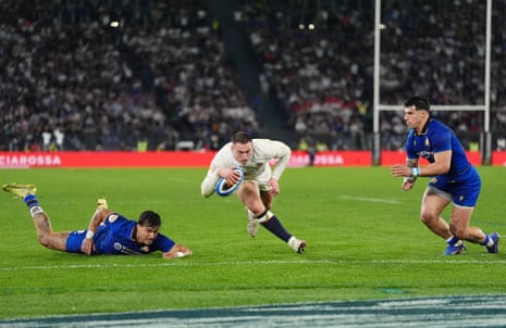 Tom Roebuck goes over for England’s second try.