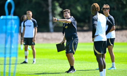Mauricio Pochettino takes a training session at Chelsea