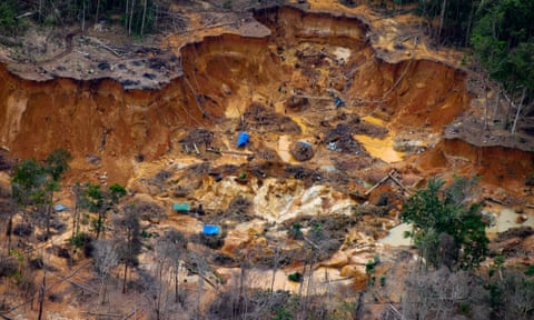 One of the illegal gold mines in the Uraricoera river region of the Yanomami reserve 