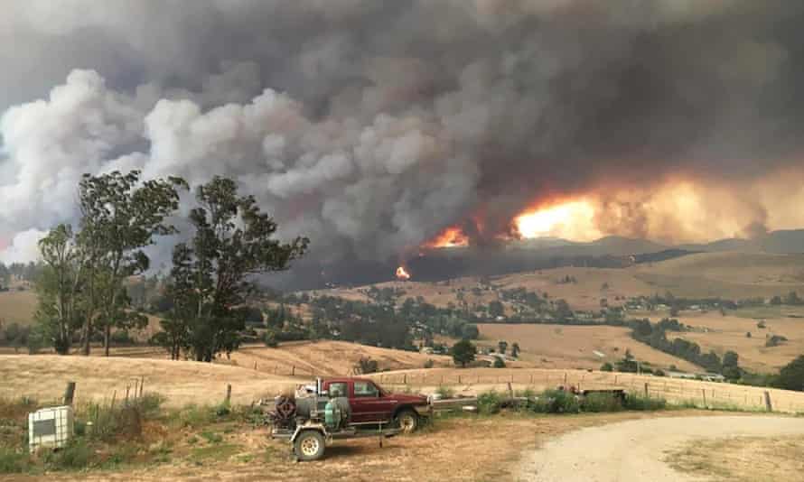 Fire approaches the east Gippsland town of Buchan, near Murrindal, on December 30 2019.
