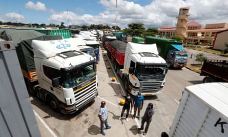 Truck drivers wait for coronavirus test results at the Namanga border crossing between Kenya and Tanzania.