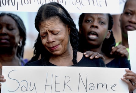 Mother of Sonya Massey mourns the loss of her daughter at a protest in in front of the Sangamon county building in Springfield, Illinois, on 12 July 2024.