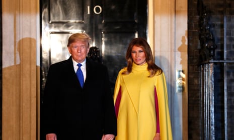 nato lady in yellow dress Donald and Melania Trump at Buckingham Palace NATO Summit Reception