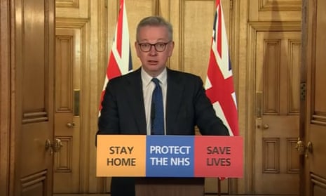 Michael Gove answering questions from the media via a video link during a media briefing in Downing Street, London, on coronavirus (COVID-19). PA Photo. Picture date: Friday March 27, 2020. See PA story HEALTH Coronavirus. Photo credit should read: PA Video/PA Wire