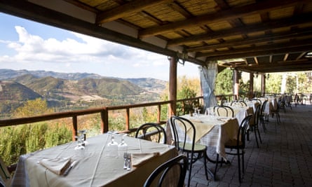 The restaurant terrace at Hosteria di Badolo, with view
