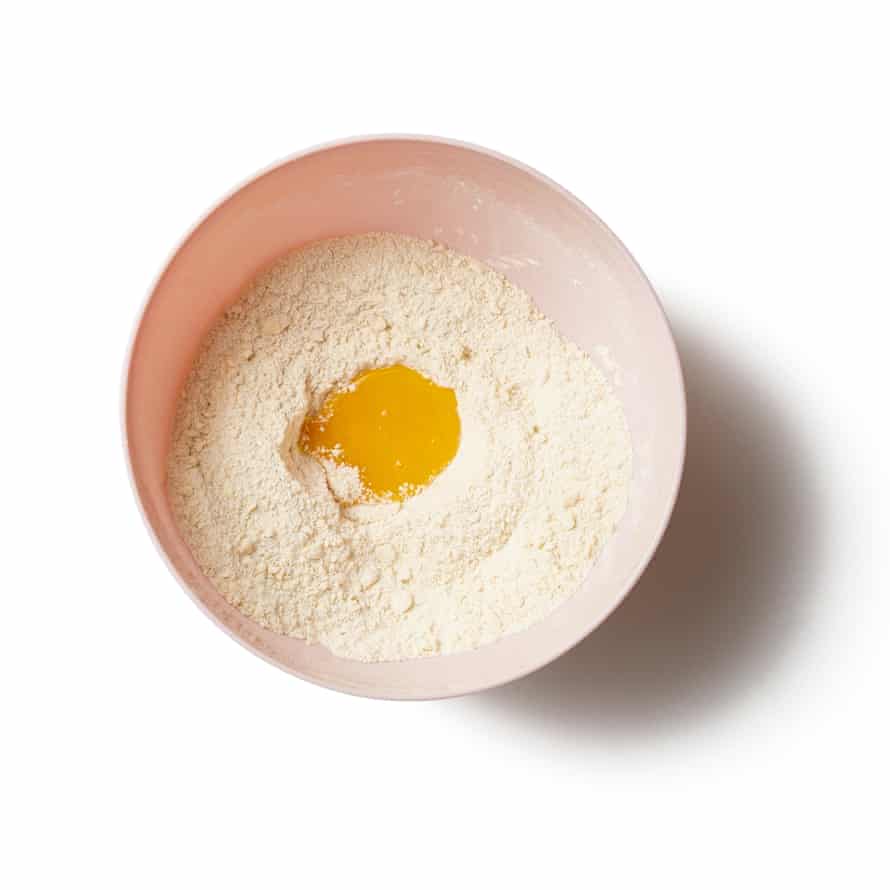 slowly stir or pulse in the beaten egg yolks inot a dough