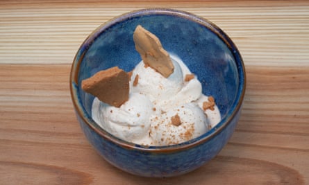 ‘Served with lemony meringue’: peanut ice-cream.