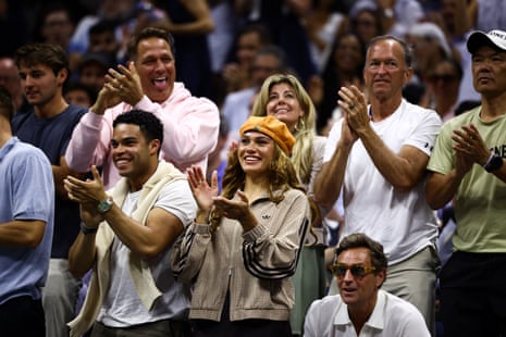 Trinity Rodman watches the US Open quarter-final between Carlos Alcaraz and Ben Shelton at Flushing Meadows.
