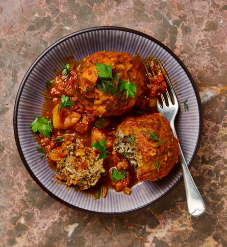 Yotam Ottolenghi’s rice kofteh with turmeric tomato sauce.