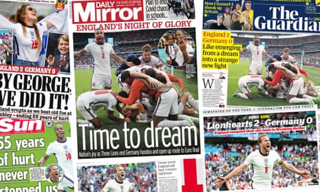 Front pages of the papers on Wednesday after England beat Germany 2-0.