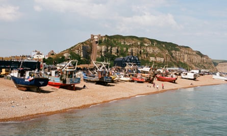 Fishing boats on the beach at the Stade, Hastings, east Sussex.