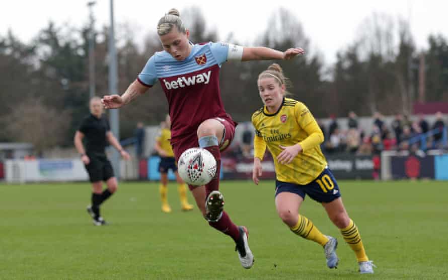Gilly Flaherty in action for West Ham against Arsenal, one of her former clubs, in January.